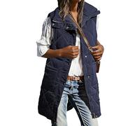 Chaleco acolchado largo para mujer, informal, sin mangas, cálido, para invierno, azul marino, talla XX Large
