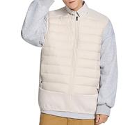 Chaleco acolchado ligero resistente al viento para hombre, para invierno, primavera, cálido, versátil, para exteriores, con cremallera, sin mangas, beige, L