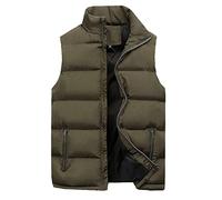 Chaleco Acolchado para Hombre Ligero Aislado Deportivo de Plumón para Exterior con Cuello Alto Cálido para el Cuerpo Chaqueta Sin Mangas (01 Ejercito Verde, XXL)