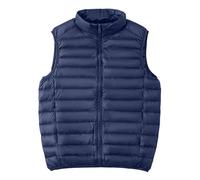 Chaleco acolchado para hombre, ligero, sin mangas, suave, ligero, chaleco de terciopelo de color sólido, con cremallera, cómodo, grueso, cuello alto, chaleco deportivo, azul marino, L