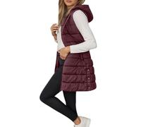Chaleco acolchado para mujer, chaleco largo sin mangas con capucha, abrigo acolchado con cremallera, abrigo cálido de invierno, chaleco largo con bolsillos, chaleco ligero, otoño invierno 2026, Vino