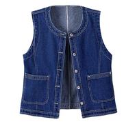 Chaleco acolchado para mujer, chaleco vaquero para mujer, corto, corte ajustado, versión coreana, chaleco para exteriores, chaqueta de invierno para mujer, azul, XXL
