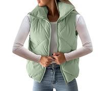 Chaleco acolchado para mujer, chaqueta acolchada recortada con mangas largas, cremallera completa, bolsillos, abrigos cortos de burbuja cálida, verde menta, M