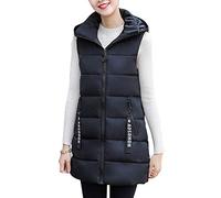 Chaleco Acolchado para Mujer Invierno Cremallera Chaqueta Sin Mangas Abajo Abrigos con Capucha Negro 2XL