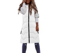 Chaleco acolchado para mujer, largo con capucha, chaleco de transición con cremallera, chaleco de plumón sin mangas, chaleco de invierno, chaleco largo de algodón, chaleco deportivo, monocolor