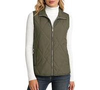 Chaleco acolchado sin mangas para mujer, ligero, cálido, con cuello alto, con cremallera, color verde militar, talla pequeña, para otoño e invierno