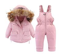 Chaleco amarillo bebé niños invierno grueso cálido abrigo de plumón con pantalones paraks mono mono mono traje de nieve conjunto regalos personalizados, Rosa., 2-3 años