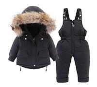 Chaleco amarillo bebé niños invierno grueso cálido abrigo de plumón con pantalones paraks mono mono mono traje de nieve conjunto regalos personalizados, Negro , 2-3 años