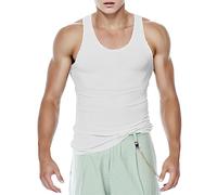 Chaleco básico de culturismo deportivo para hombre, color liso, Blanco, 3XL