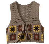 Chaleco Bordado, botón para Mujeres Delantero V Cuello sin Mangas patrón Floral Chaleco de suéter de Punto