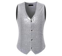 Chaleco brillante para hombre, chaleco de lentejuelas clásico con cuello en V profundo, color sólido, vestido de fiesta, a la moda, ajustado, traje de lentejuelas, chalecos casuales brillantes sin