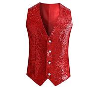 Chaleco brillante para hombre, talla XXL, con lentejuelas, color plateado, tallas grandes, chaleco de boda, cuello de pico, chaleco tradicional para carnaval, club, traje rave, chaleco de traje