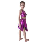 Chaleco brillante sin mangas para niñas con dobladillo con volantes, traje de actuación elástico para fotografías, coro o presentaciones, talla 4-12 años, color sólido vibrante (Purple, 4-6 Years)