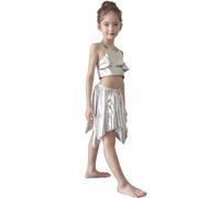 Chaleco brillante sin mangas para niñas con dobladillo con volantes, traje de actuación elástico para fotografías, coro o presentaciones, talla 4-12 años, color sólido vibrante (Silver, 7-9 Years)