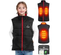Chaleco calefactable para niños con banco de energía, 10000 mAh, 7,4 V, chaleco térmico para niños y niñas, chaleco cálido recargable, ropa calefactable para esquiar con 3 zonas de calentamiento y 3