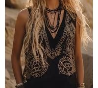 Chaleco casual de mujer Top Retro Chaleco con geométrico espalda con cuello en V, adecuado para verano YTD Cherry Targeted SXX