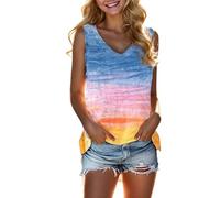 Chaleco casual de verano para mujer, cuello en V, camiseta sin mangas con estampado degradado 3D, faldas festivas, Rosa., 3XL