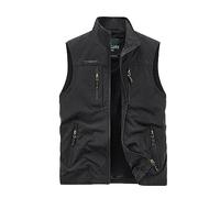 Chaleco casual para hombre, cuello vuelto, otoño, múltiples bolsillos, con cremallera, color sólido Chaleco Cortavientos Ciclismo Gabardinas Negras Hombre