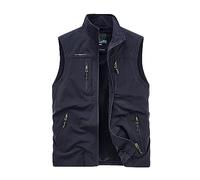 Chaleco casual para hombre, cuello vuelto, otoño, múltiples bolsillos, con cremallera, color sólido Chaleco Cortavientos Ciclismo