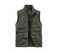 Chaleco casual para hombre, cuello vuelto, otoño, múltiples bolsillos, con cremallera, color sólido Chaleco Cortavientos Ciclismo Gabardinas Negras Hombre