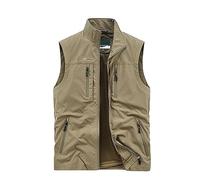 Chaleco casual para hombre, cuello vuelto, otoño, múltiples bolsillos, con cremallera, color sólido Chaleco Cortavientos Ciclismo Gabardinas Negras Hombre