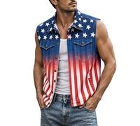 Chaleco casual para hombre, estampado de estrellas y rayas, estampado gráfico, chaleco versátil con cremallera para el trabajo, viajes, ocio y clima de transición, diseñado con una silueta regular