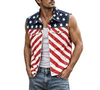 Chaleco casual para hombre, estampado de estrellas y rayas, múltiples bolsillos, chaleco versátil con cremallera para el trabajo, viajes, ocio y clima de transición, acabado con una forma