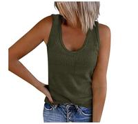 Chaleco casual para mujer, sin mangas, cuello en U, punto acanalado, tops de primavera para mujer, parte superior blanca para mujer, Ejercito Verde, XXX-Large