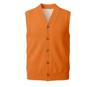 Chaleco clásico de Punto con Botones Delanteros para suéter sin Mangas, Ropa Informal y de Negocios. (Orange, S)