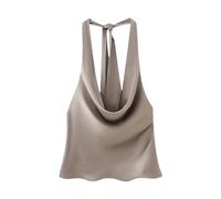 Chaleco clásico para mujer, con cordones, espalda descubierta, cremallera lateral, cuello halter, clásico, caqui, S