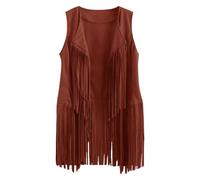 Chaleco con borlas para mujer, talla grande, chaleco con flecos para mujer, chaleco largo, cárdigan, chaqueta sin mangas, chaqueta sin mangas, chaqueta sin mangas, chaleco de vaquera, Vino, L