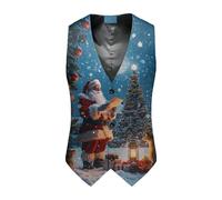 Chaleco con cuello en V para hombre, ajuste delgado, con 3 botones, estampado navideño, chaleco con árbol de Navidad 3D, estampado de muñeco de nieve, trajes divertidos para hombre, azul, 4XL