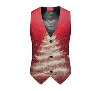 Chaleco con cuello en V para hombre, ajuste delgado, con 3 botones, estampado navideño, chaleco con árbol de Navidad 3D, estampado de muñeco de nieve, trajes divertidos para hombre, rosso, XXL