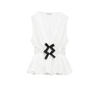 Chaleco con Lazo para Mujer Top Verano con Cuello en V Blusa sin Mangas Plisado con Volantes Peplum Camisetas sin Mangas (Blanco,s)