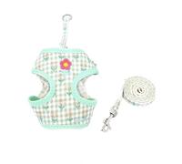 Chaleco Conjunto de Correa y arnés para Perros Estampado a Cuadros Color Caramelo Gato Correa para el Pecho antiseparación al Aire Libre Correa de Plomo para Seguimiento (Verde S Mascota 1,5_3,5 kg)