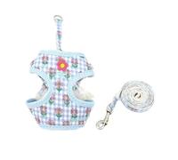 Chaleco Conjunto de Correa y arnés para Perros Estampado a Cuadros Color Caramelo Gato Correa para el Pecho antiseparación al Aire Libre Correa de Plomo para Seguimiento (Azul S Mascota 1,5_3,5 kg)