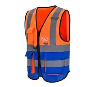 Chaleco Cremallera de Trabajo seguridad Reflectante Alta visibilidad Multibolsillos Naranja Azul