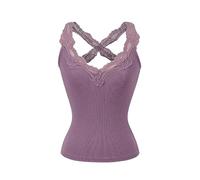 Chaleco Cruzado con Espalda de Encaje Color sólido for Mujer, Camisola sin Mangas Ajustada, Capa Base o Ropa Abrigo usable(Lila,M)