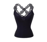 Chaleco Cruzado con Espalda de Encaje Color sólido for Mujer, Camisola sin Mangas Ajustada, Capa Base o Ropa Abrigo usable(Noir,Small)