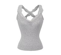 Chaleco Cruzado con Espalda de Encaje Color sólido for Mujer, Camisola sin Mangas Ajustada, Capa Base o Ropa Abrigo usable(Light Gray,M)