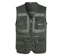Chaleco de algodón ligero con múltiples bolsillos para hombre, chaleco de pesca de safari para exteriores, chaleco de viaje, transpirable, de secado rápido, multifuncional, talla grande., Z01AG, XL