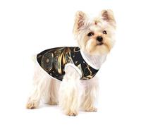 Chaleco de algodón para mascotas pequeñas con diseño de libélula delicada dorada sobre fondo negro, estampado completo, para perro, gato, suave, transpirable, elástico, ropa diaria para fiestas