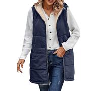 Chaleco de algodón para mujer, color liso, reversible, ajustado, chaqueta tipo cárdigan, chaleco con cremallera superior, azul marino, L