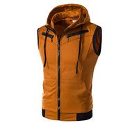 Chaleco de algodón sin mangas para hombre y mujer, para otoño e invierno, informal, color liso, con cremallera, pantalones cortos de franela para hombre, café, XXL