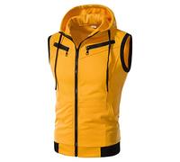 Chaleco de algodón sin mangas para hombre y mujer, para otoño e invierno, informal, color liso, con cremallera, pantalones cortos de franela para hombre, amarillo, 3XL