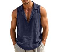 Chaleco de algodón y lino para hombre, cuello en V profundo, camiseta sin mangas ligera sin mangas, ajuste holgado, camisetas interiores con cuello cubano, ropa casual de verano para uso diario al
