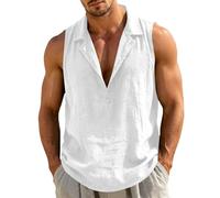 Chaleco de algodón y lino para hombre, cuello en V profundo, camiseta sin mangas ligera sin mangas, ajuste holgado, camisetas interiores con cuello cubano, ropa casual de verano para uso diario al
