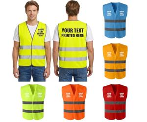 Chaleco de alta visibilidad amarillo personalizado con bolsillos, chaleco de alta visibilidad impreso personalizado para adultos, chaleco de alta visibilidad impreso personalizado con tu texto