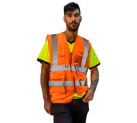 Chaleco de alta visibilidad para hombres y mujeres - chaleco de seguridad laboral - rayas reflectantes - chaleco de advertencia de seguridad - chaleco reflectante de alta visibilidad - Naranja - XL