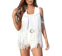 Chaleco de ante sintético con flecos para mujer, chaleco con borlas, chaleco sin mangas, chaqueta occidental de los años 70, disfraz de vaquera hippie para mujer, abrigo bohemio para festivales y uso